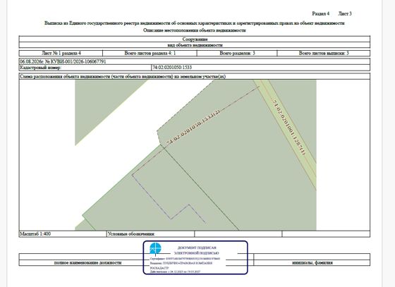 Сооружение - Газопровод среднего давления в зданию прокуратуры, протяженностью – 80 м, кадастровый номер 74:02:0201050:1533, по адресу: Челябинская обл., Аргаяшский р-н, с.Аргаяш, ул.Ленина, д. 10