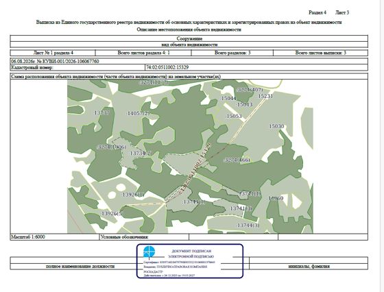 Сооружение - Газопровод высокого давления, протяженностью – 903 м, кадастровый номер 74:02:0511002:15329, по адресу: Челябинская область, Аргаяшский район, деревня Абдырова