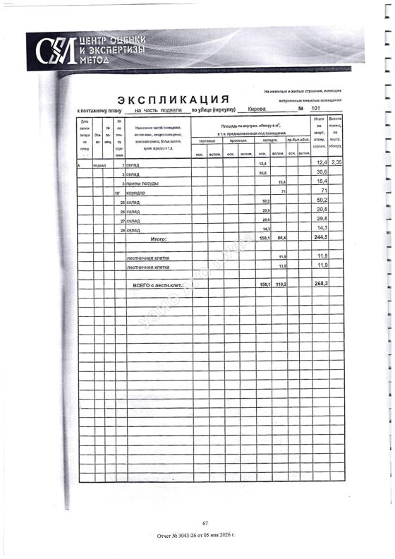 Право на заключение договора аренды объекта муниципального нежилого фонда - нежилых помещений подвала пятиэтажного жилого здания, расположенного по адресу: Республика Башкортостан, г. Уфа, Советский район, ул. Кирова, 101