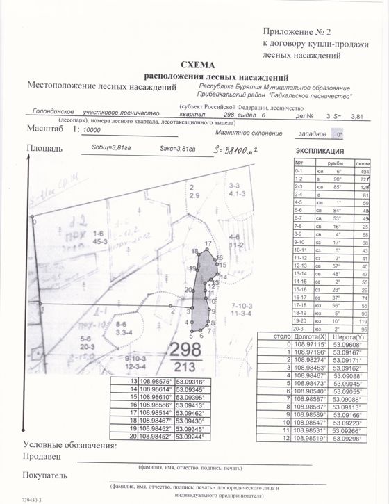 Право заключения договора купли-продажи лесных насаждений, расположенных на землях лесного фонда, для осуществления заготовки древесины субъектами малого и среднего предпринимательства. Байкальское лесничество, Голондинское  участковое лесничество,  квартал 298,  выдел 6   площадь 3,81 га