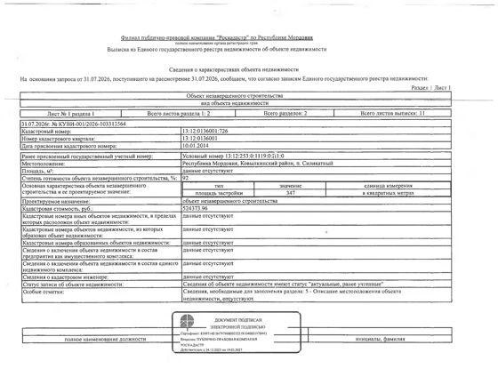 Объект незавершённого строительства площадью застройки 347 кв.м., степень готовности 92 %