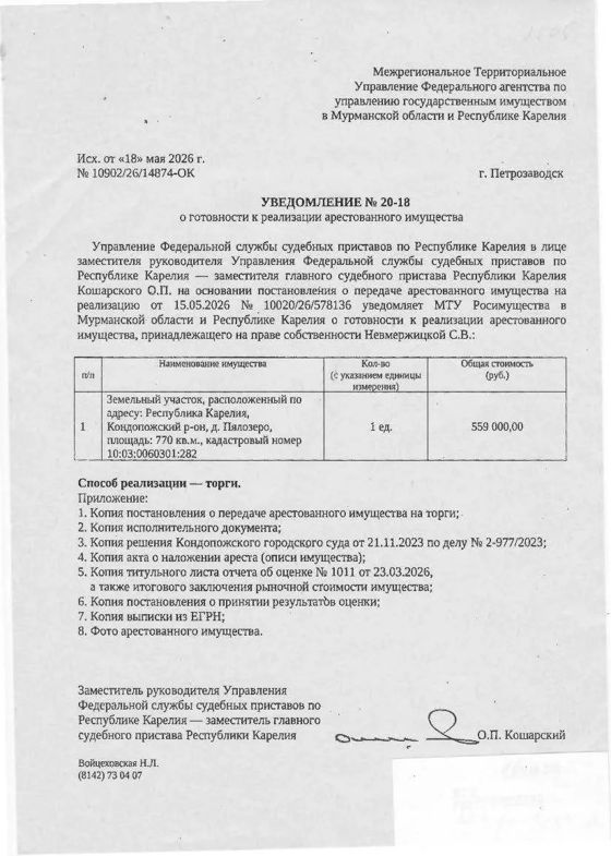 Земельный участок с КН 10:03:0060301:282