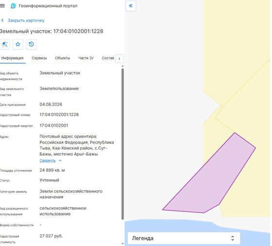 Земельный участок с кадастровым номером 17:04:0102001:1228