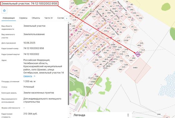 Земельный участок с кадастровым номером 74:12:1002002:958