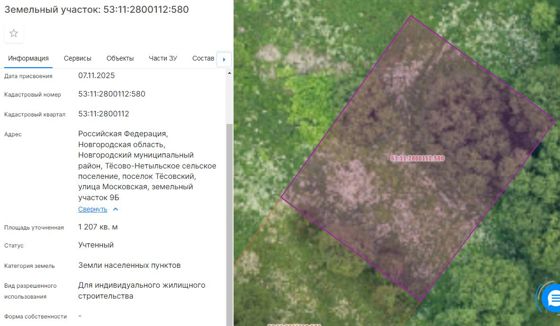 Лот № 3 – земельный участок из земель населенных пунктов с кадастровым номером 53:11:2800112:580, площадью 1207 кв.м